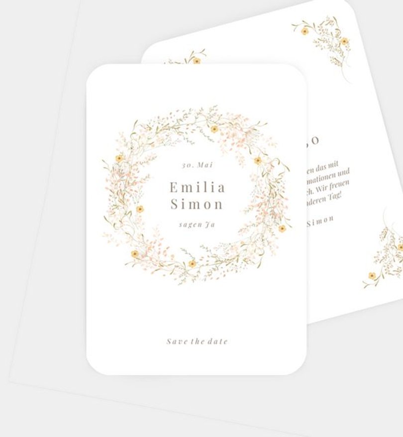 Save-The-Date Karte Hochzeit Blütenkranz