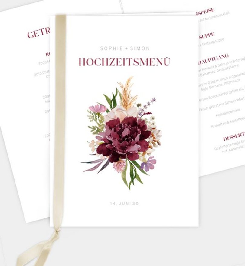 Menükarte Hochzeit Delicate Bouquet