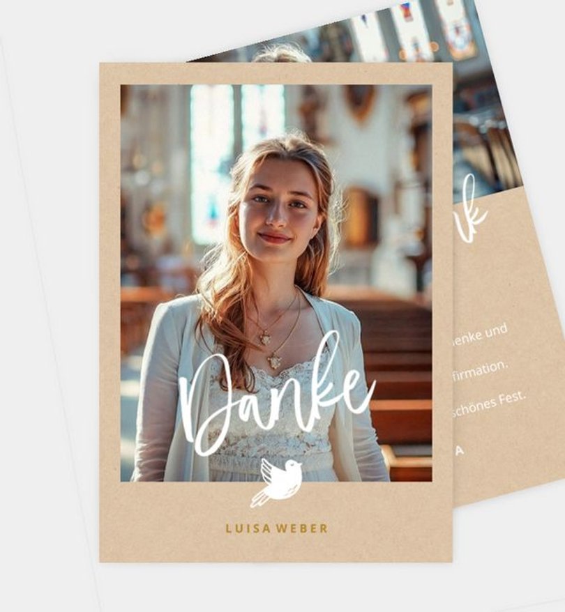 Dankeskarte Konfirmation Kleine Taube · Vintage