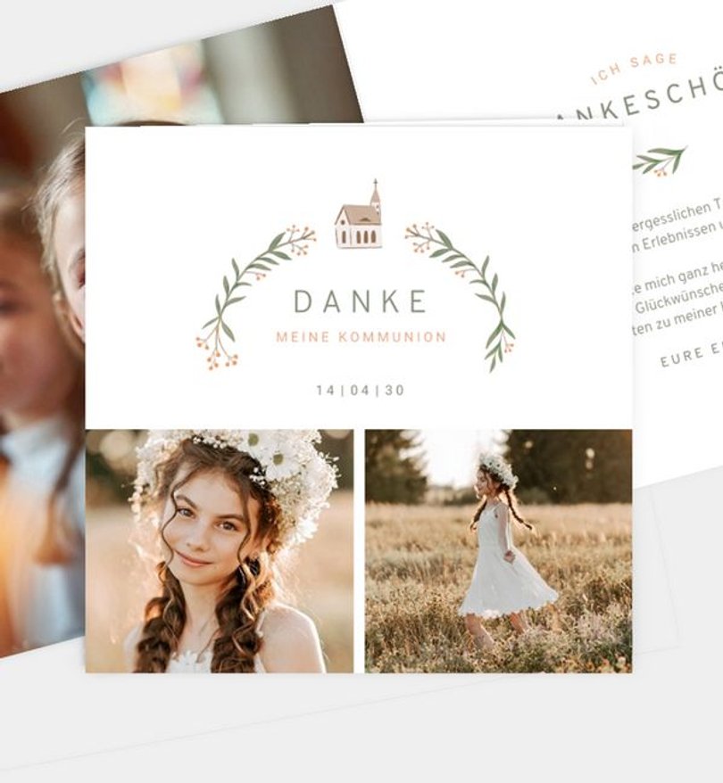 Dankeskarte Kommunion Blumenkranz
