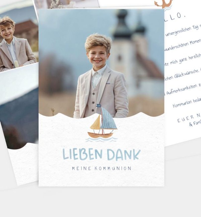 Dankeskarte Kommunion Segelboot