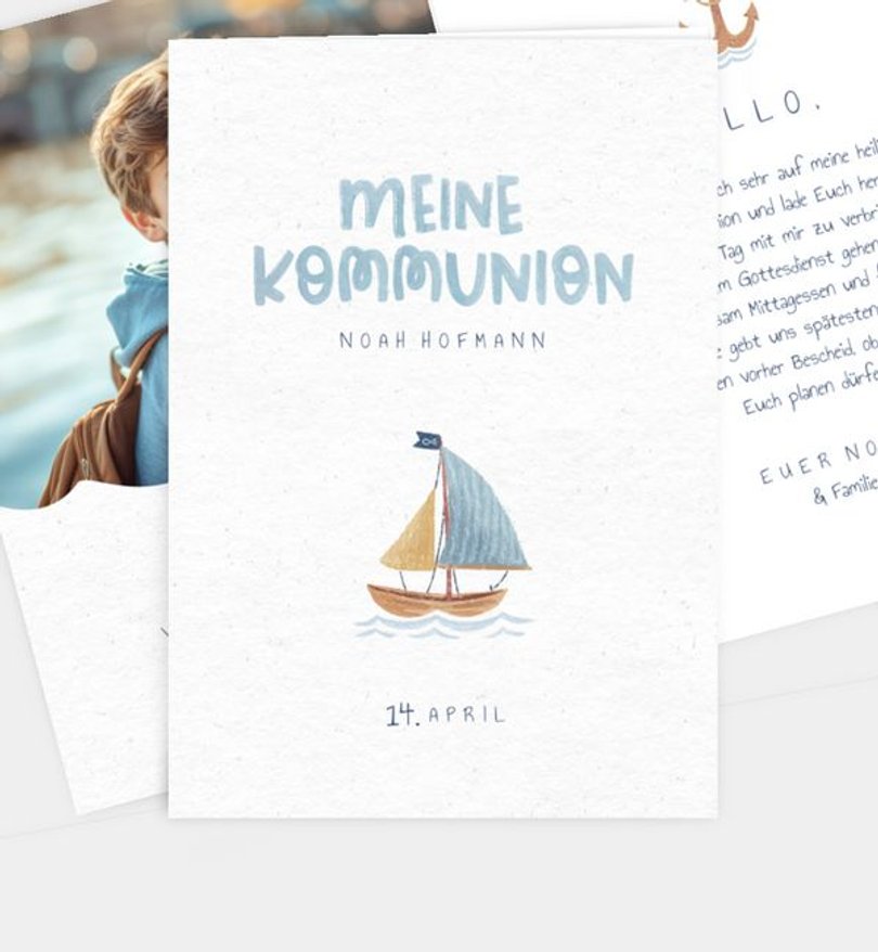 Einladungskarte Kommunion Segelboot
