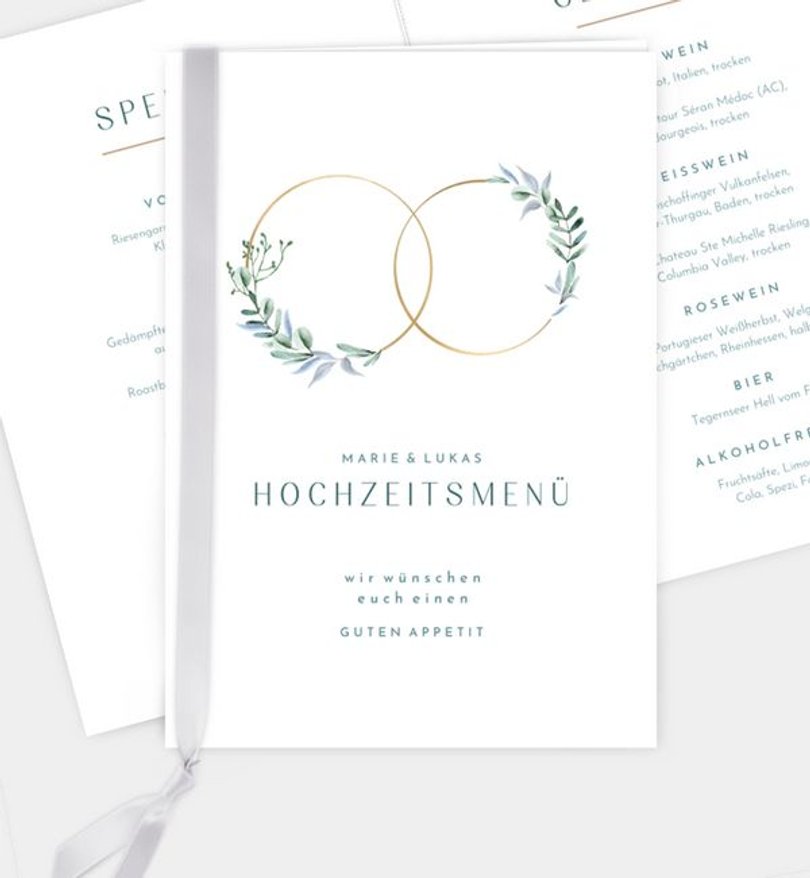 Menükarte Hochzeit Sanfte Liebe