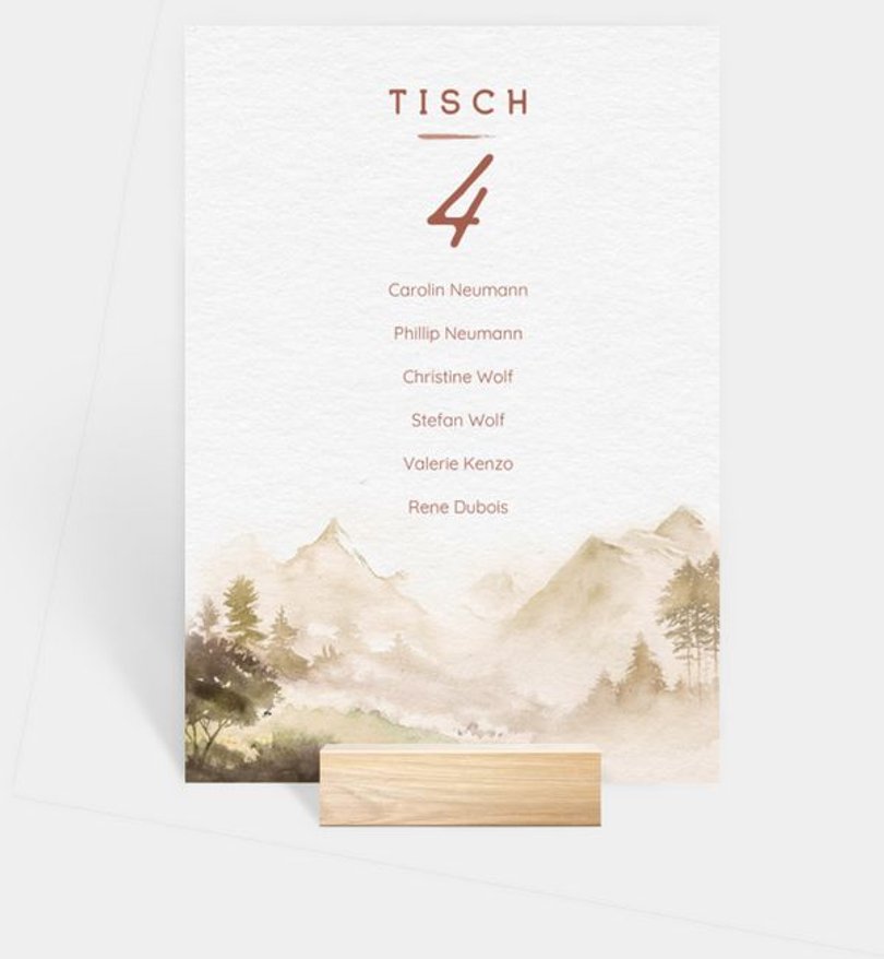 Gruppentischkarte Hochzeit Berge