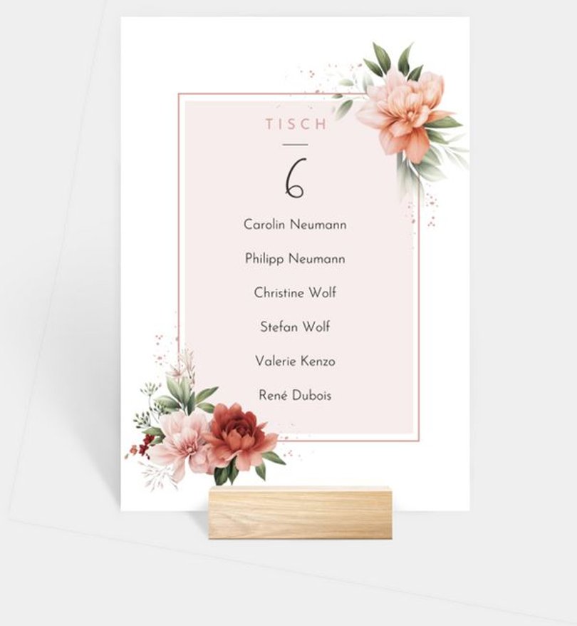 Gruppentischkarte Hochzeit Floral Bloom