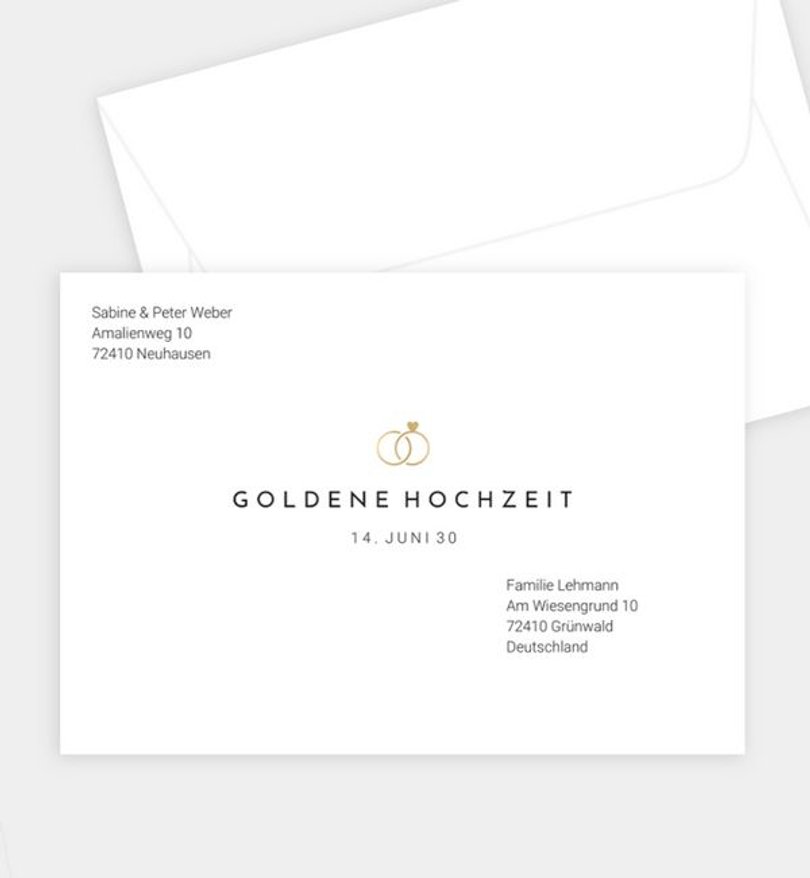 Briefumschlag Goldene-Hochzeit Unsere Ringe
