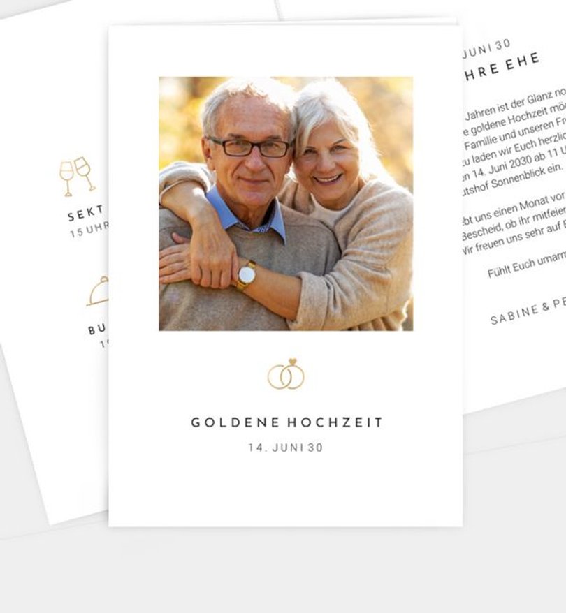 Einladungskarte Goldene-Hochzeit Unsere Ringe