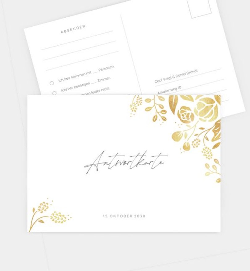 Antwortkarte Goldene Hochzeit Shine and glow