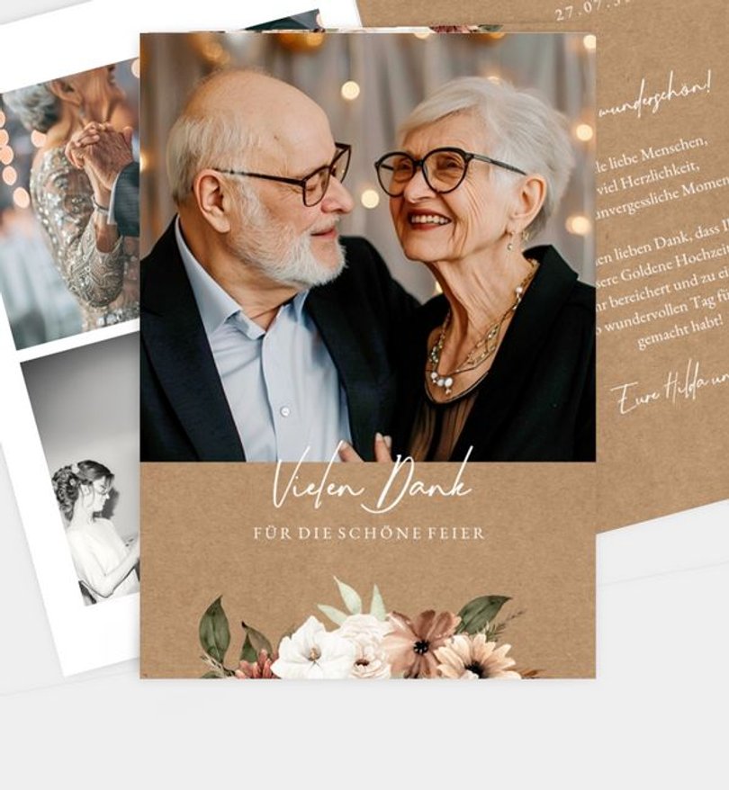Dankeskarte Goldene-Hochzeit Blumentraum