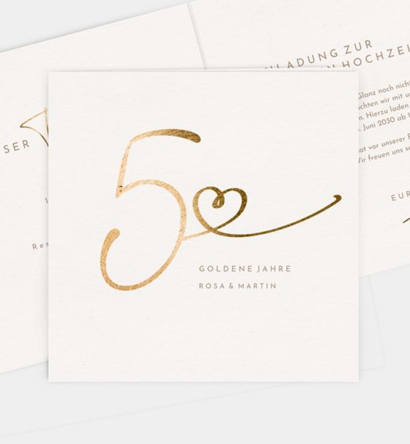 Einladungskarte Goldene-Hochzeit Herzensjahre