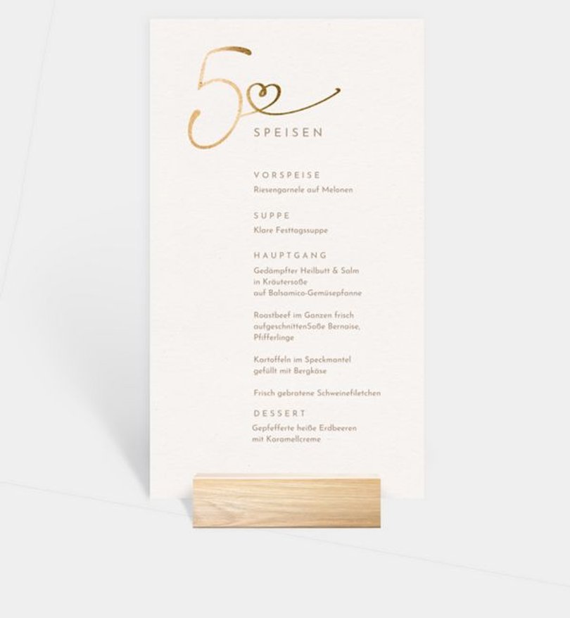 Menükarte Goldene Hochzeit Herzensjahre