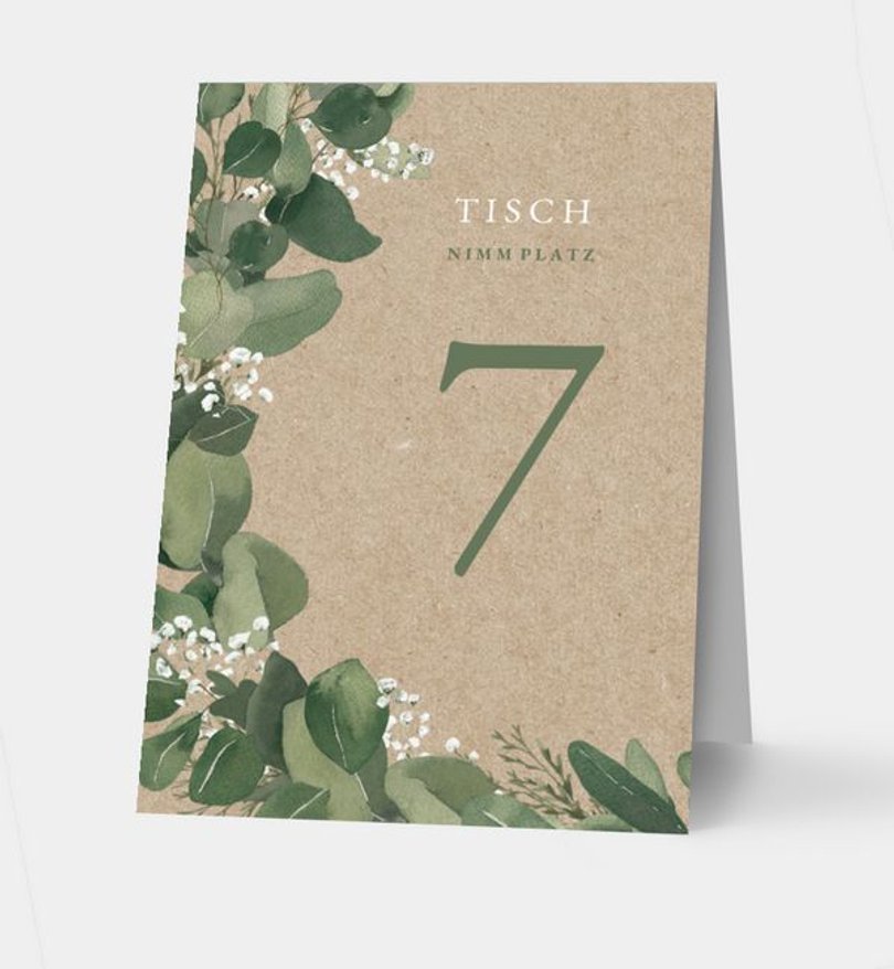 Tischnummer Silberhochzeit Eucalyptus Wreath