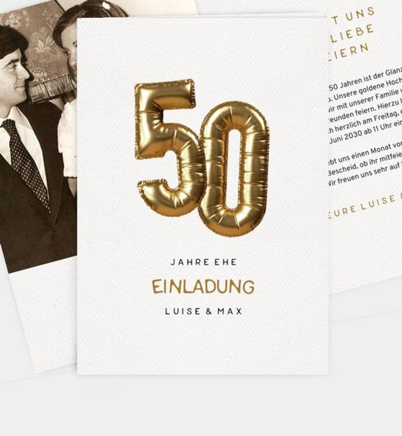 Einladungskarte Goldene-Hochzeit Jubiläums Ballon