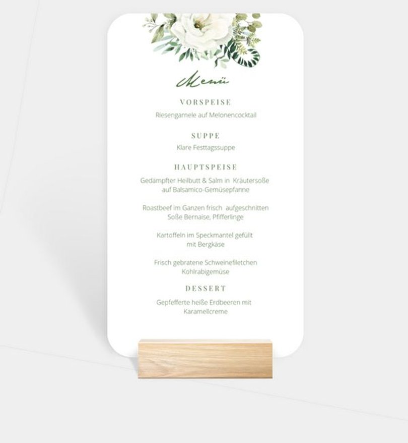 Menükarte Silberhochzeit Green Romance