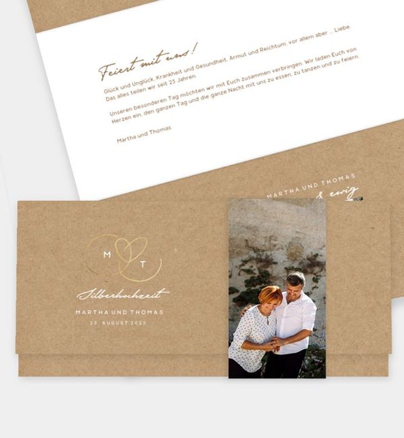 Einladungskarte Silberhochzeit Ewiges Herzgold · Crafty