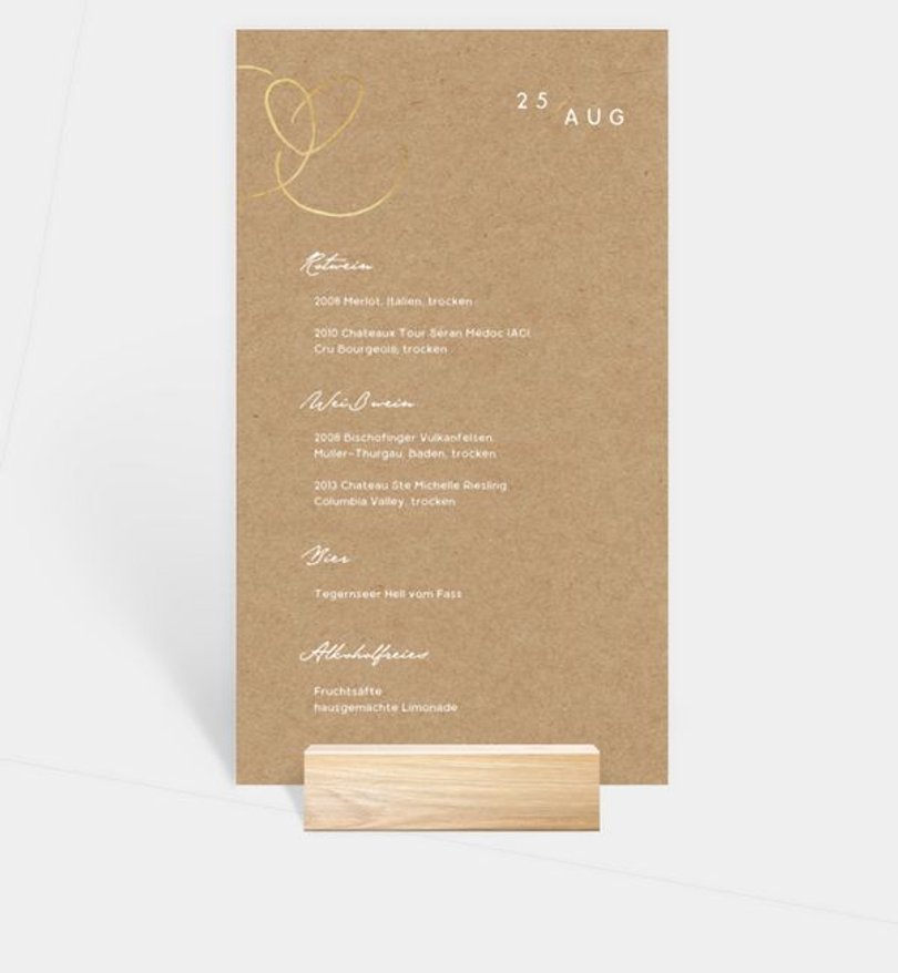 Menükarte Silberhochzeit Ewiges Herzgold · Crafty