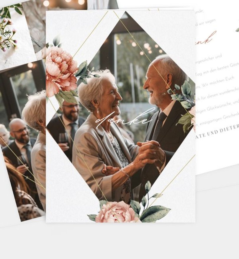Dankeskarte Goldene-Hochzeit Floral Corner
