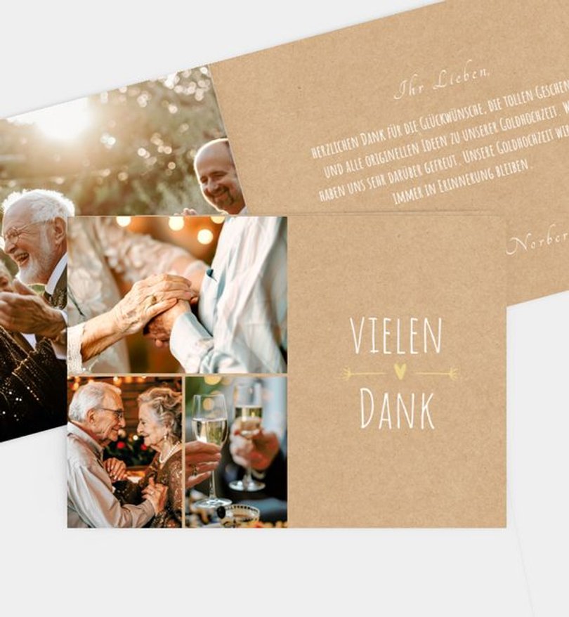 Dankeskarte Goldene-Hochzeit Vintage Love · Crafty