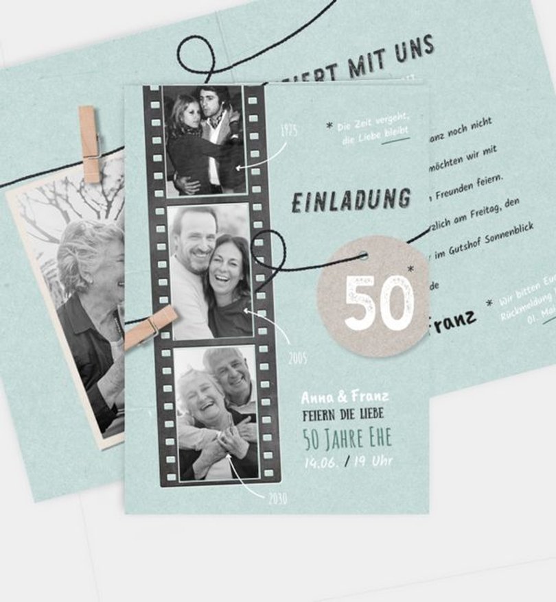 Einladungskarte Goldene-Hochzeit Filmstreifen
