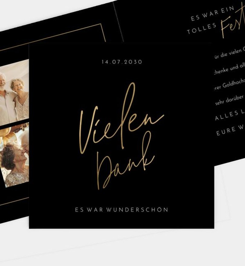 Dankeskarte Goldene-Hochzeit Glam Look