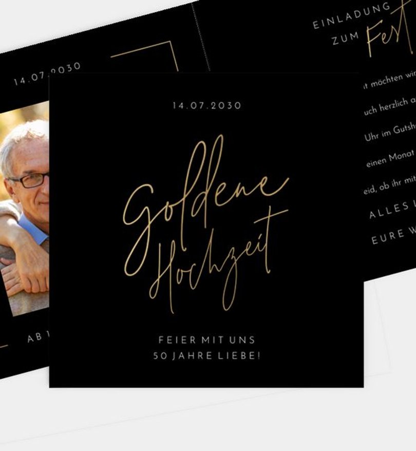 Einladungskarte Goldene-Hochzeit Glam Look