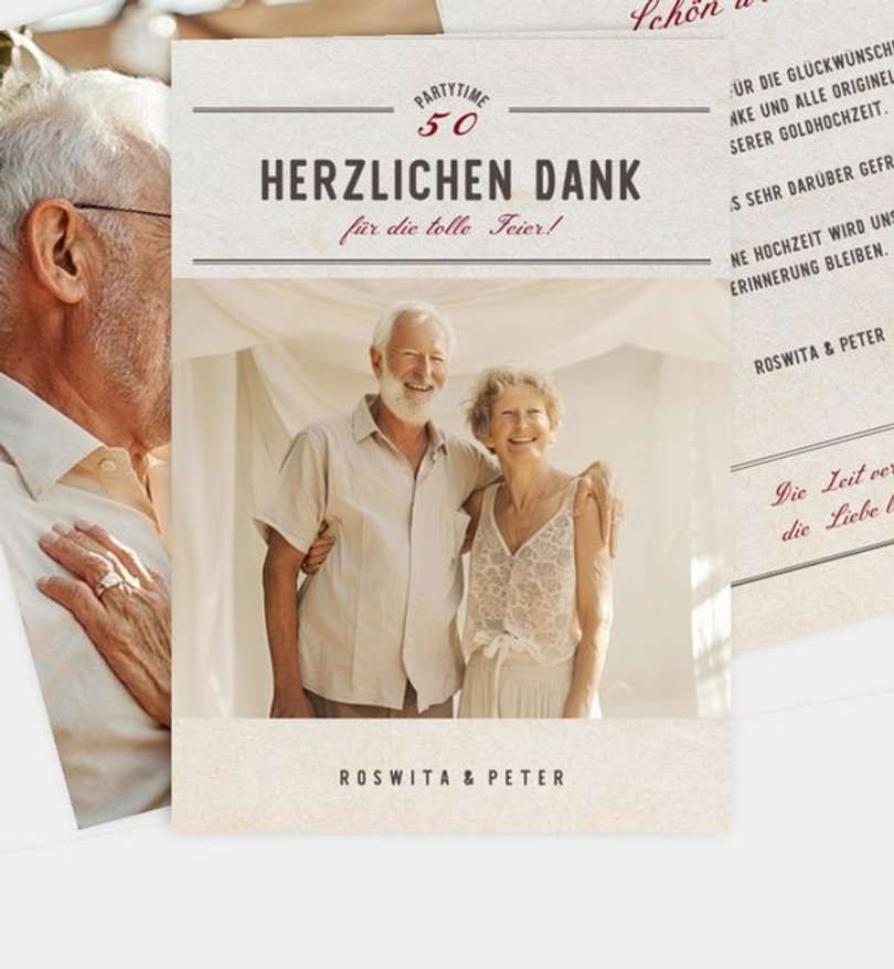 Dankeskarte Goldene-Hochzeit Alte Zeiten