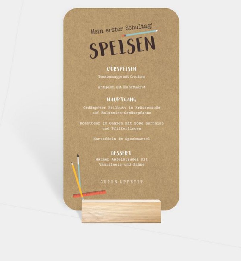 Menükarte Einschulung Pinboard