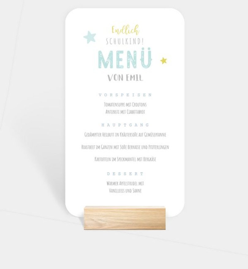 Menükarte Einschulung Unser Sonnenschein