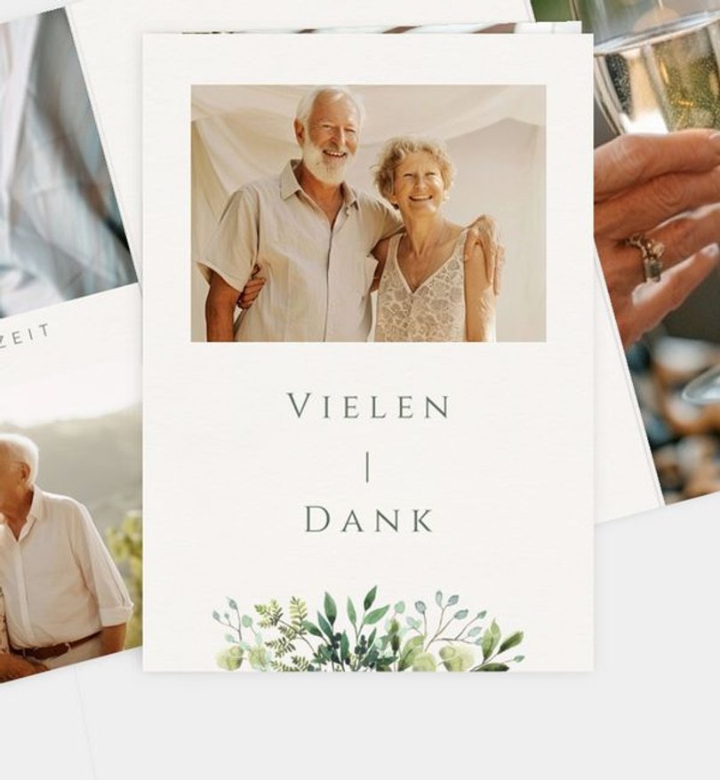 Dankeskarte Goldene-Hochzeit Elegant Bouquet