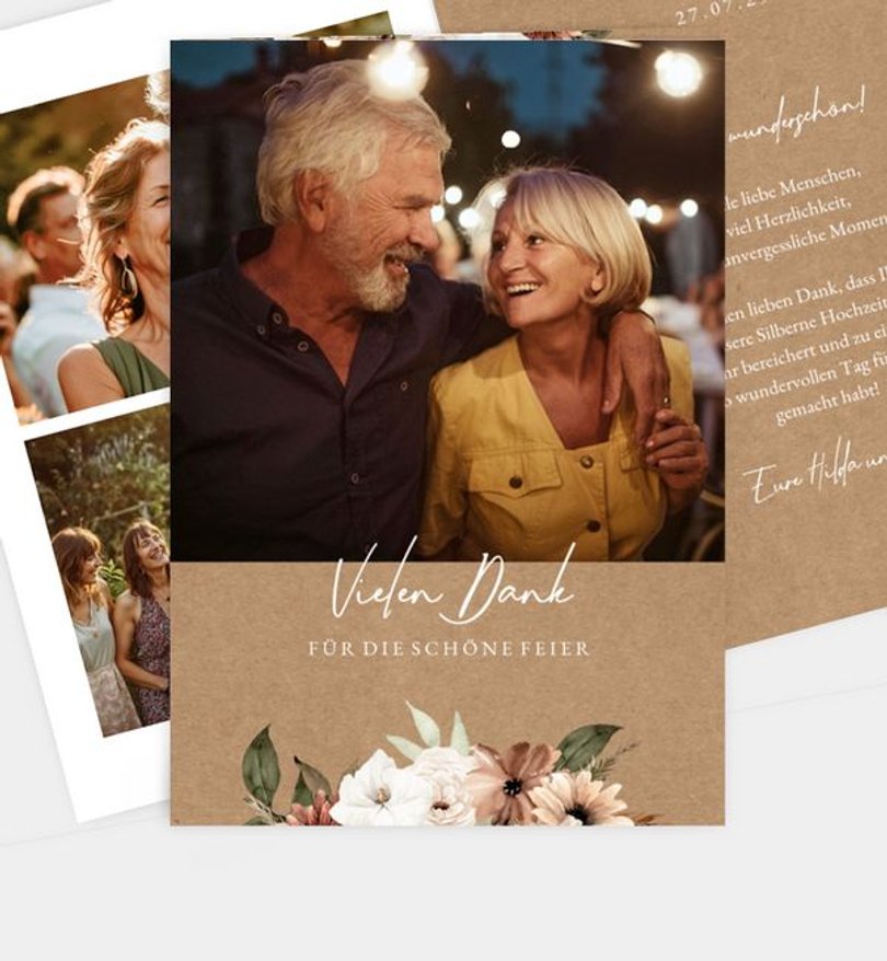 Dankeskarte Silberhochzeit Blumentraum