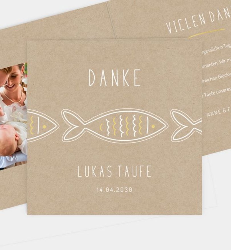 Dankeskarte Taufe Goldener Fisch