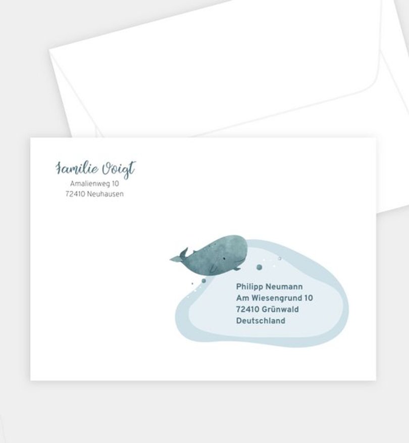 Briefumschlag Taufe Happy Whale