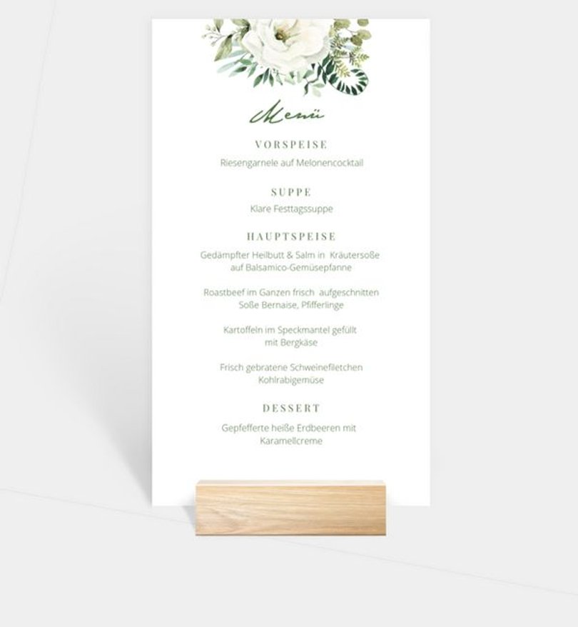 Menükarte Goldene Hochzeit Green Romance