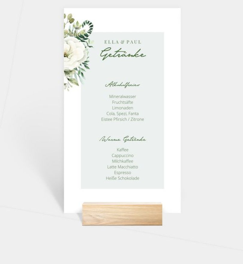 Getränkekarte Goldene Hochzeit Green Romance