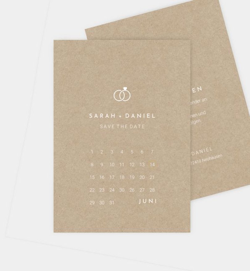 Save-The-Date Karte Hochzeit Goldene Ringe