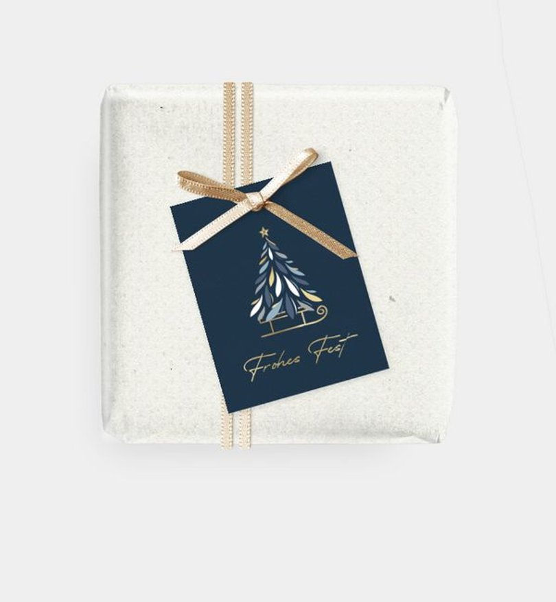 Geschenkanhänger Geschäftlich Tanne auf Schlitten