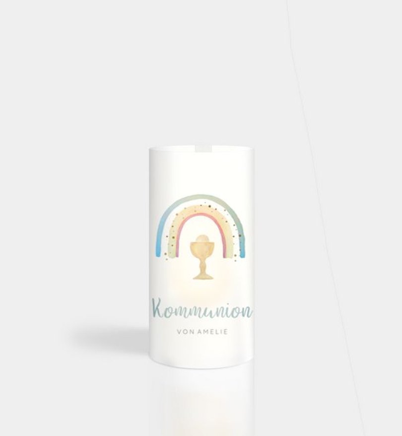 Windlichtkarte Kommunion Rainbow Aquarell