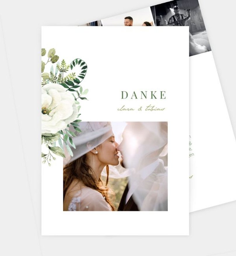 Dankeskarte Hochzeit Green Romance
