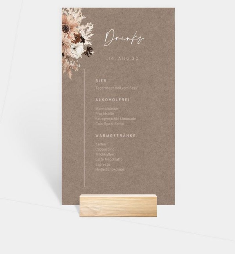 Getränkekarte Hochzeit Precious Yes