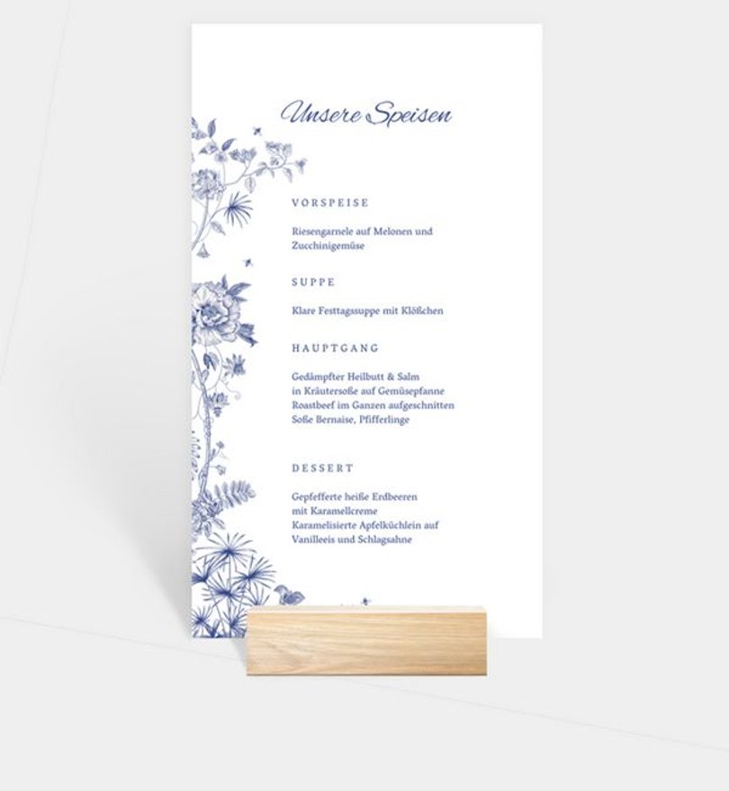 Menükarte Hochzeit Classic Blue