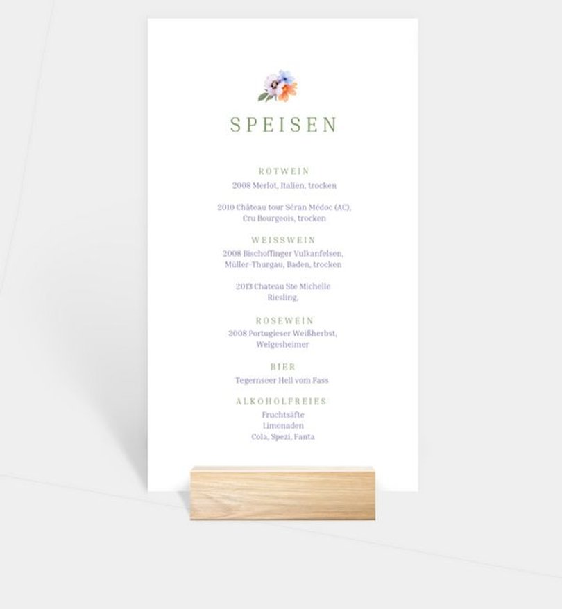 Menükarte Hochzeit Sommerblumen