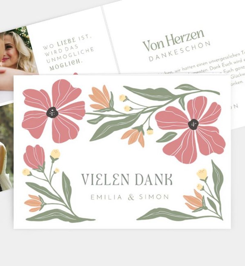Dankeskarte Hochzeit Modern Floral