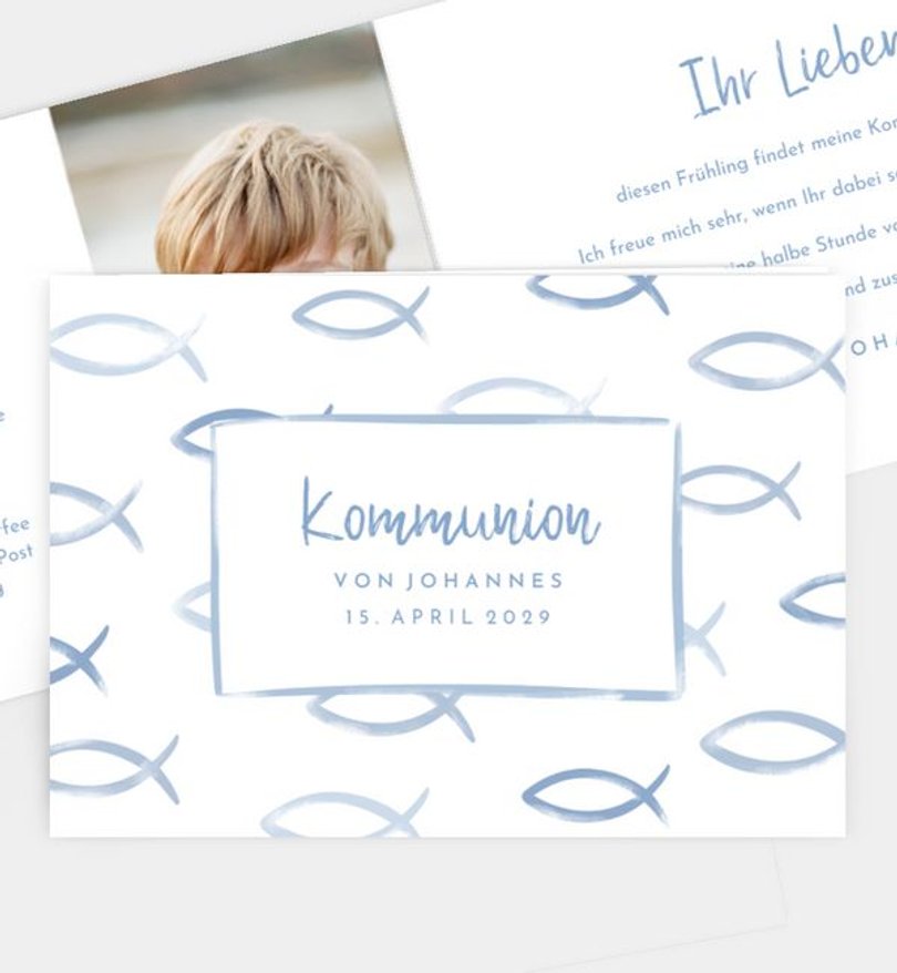 Einladungskarte Kommunion Stamp Fish
