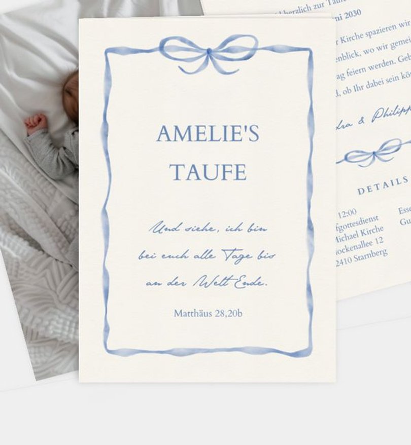 Einladungskarte Taufe Preppy Bow