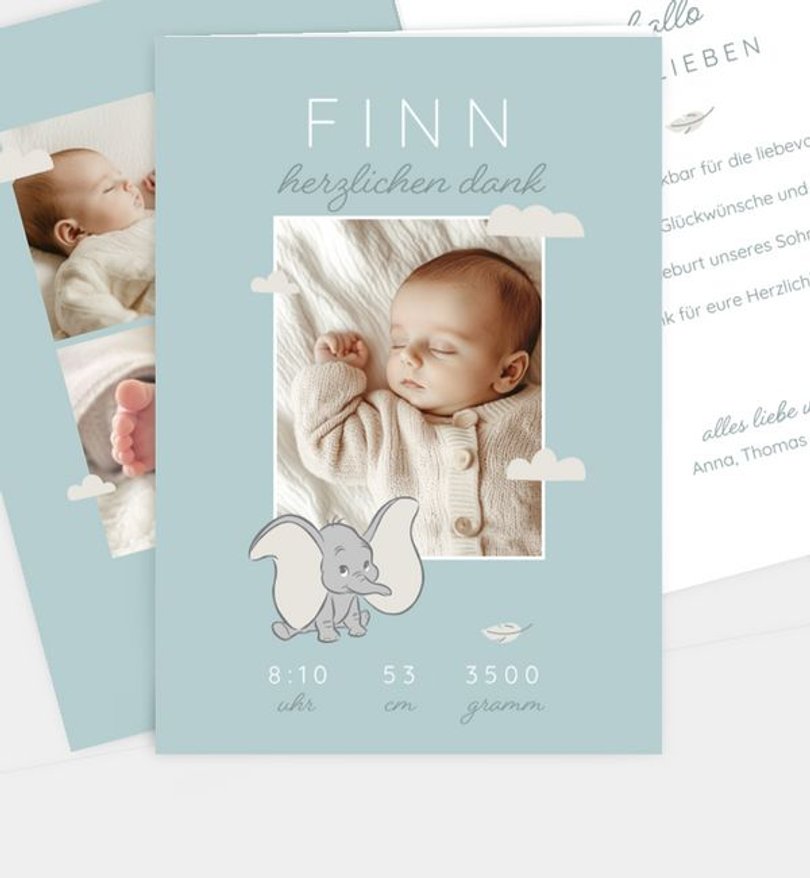 Dankeskarte Geburt Dumbo · Cosy Time