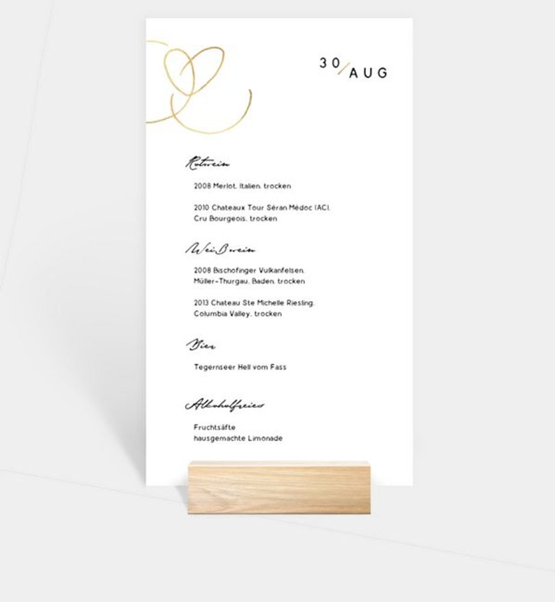 Menükarte Hochzeit Ewiges Herzgold
