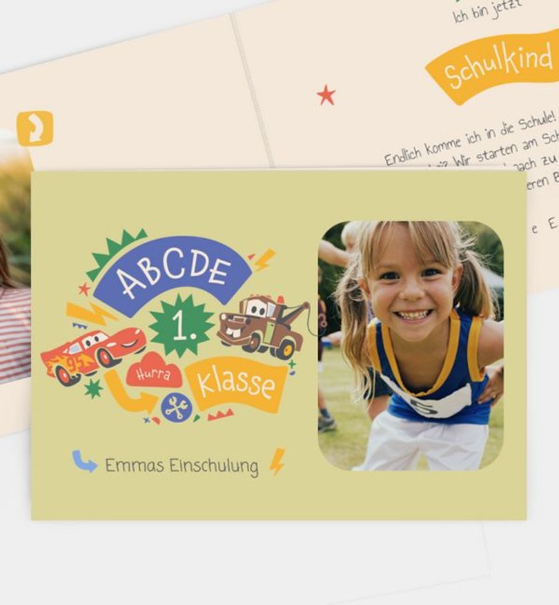 Einladungskarte Einschulung Cars · Colorful Start