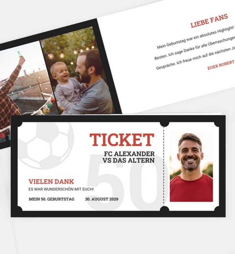 Dankeskarte Geburtstag Soccer Ticket