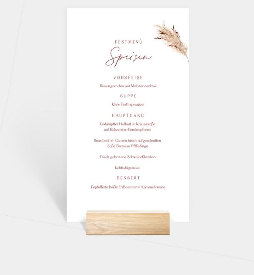 Menükarte Hochzeit Pampas Elegance