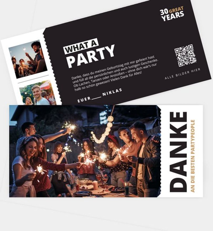 Dankeskarte Geburtstag Party Ticket